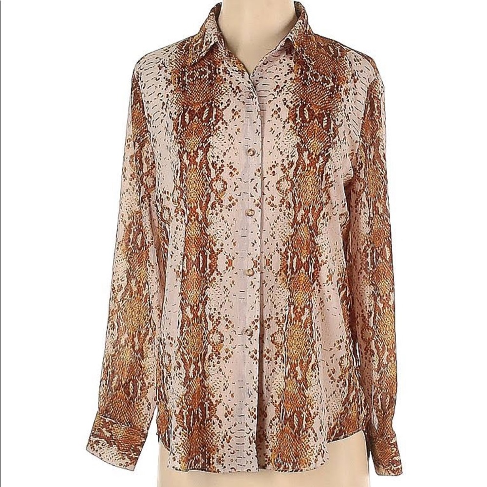 Rachel Zoe Animal Print Sheer Long-sleeve Size S